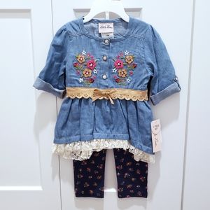 Lace Hem Floral Top + Leggings Outfit, Little Lass, Toddler Baby Girls 18 months